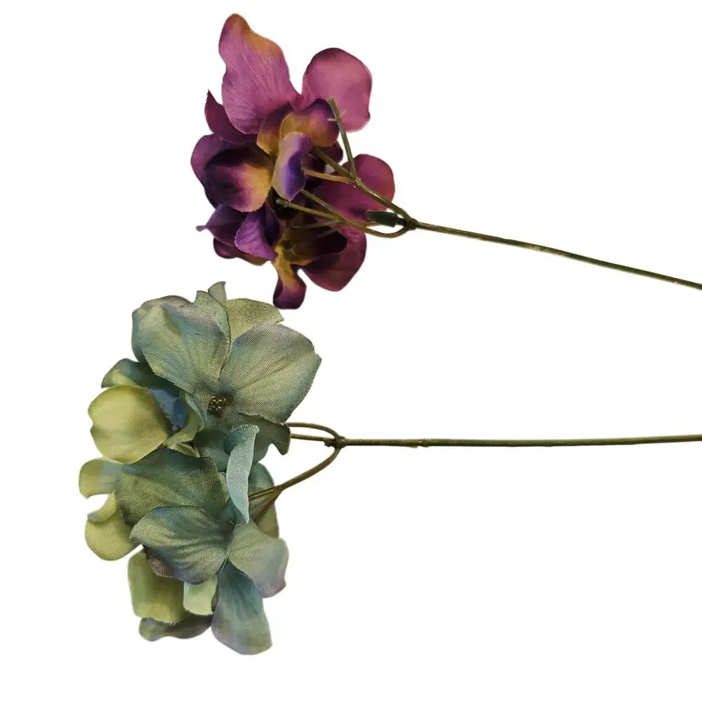 45 Pcs Purple Green Artificial Silk Hydrangea Flower Stem Floral Craft Decor Lot